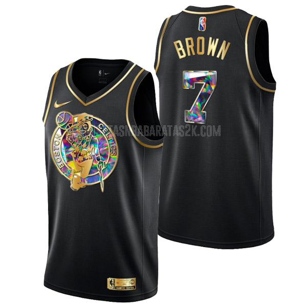 camiseta boston celtics de la jaylen brown 7 hombres negro golden edition diamond 2022