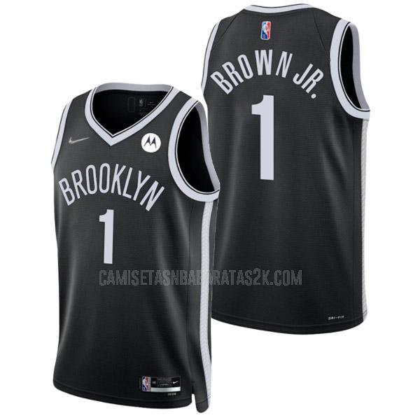 camiseta brooklyn nets de la bruce brown jr 1 hombres negro 75 aniversario icon edition 2021-22