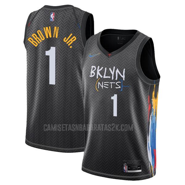 camiseta brooklyn nets de la bruce brown jr 1 hombres negro city edition 2020-21