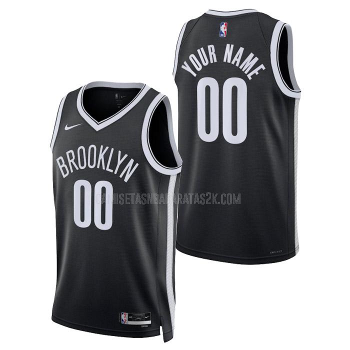 camiseta brooklyn nets de la custom hombre negro icon edition 2023