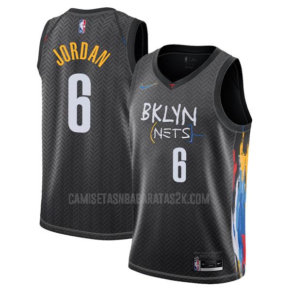 camiseta brooklyn nets de la deandre jordan 6 hombres negro city edition 2020-21