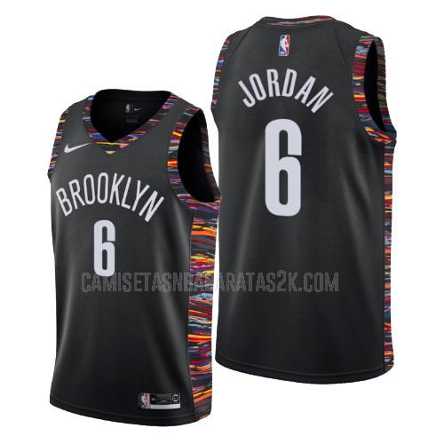 camiseta brooklyn nets de la deandre jordan 6 hombres negro edición city