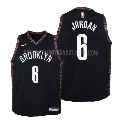 camiseta brooklyn nets de la deandre jordan 6 niños negro edición city