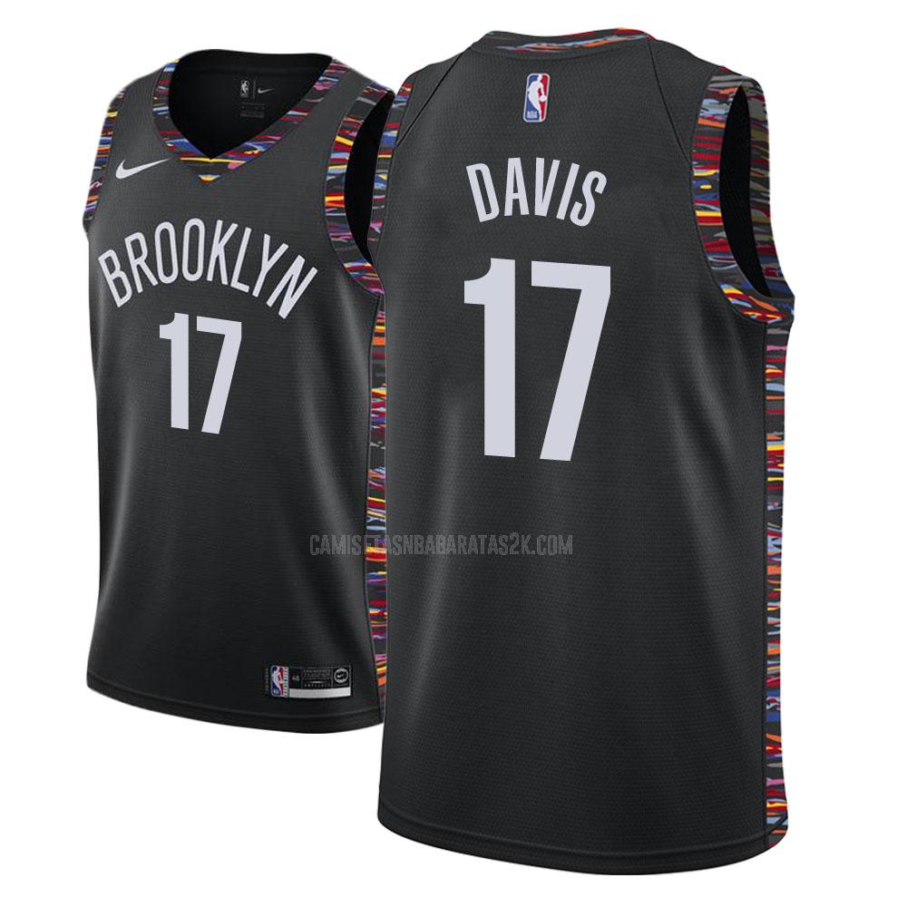 camiseta brooklyn nets de la ed davis 17 hombres negro edición city