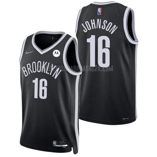 camiseta brooklyn nets de la james johnson 16 hombres negro 75 aniversario icon edition 2021-22