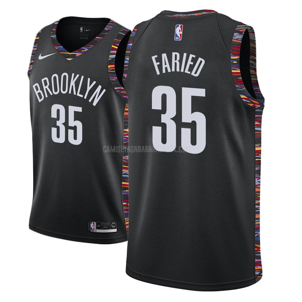 camiseta brooklyn nets de la kenneth faried 35 hombres negro edición city