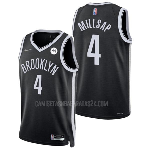camiseta brooklyn nets de la paul millsap 4 hombres negro 75 aniversario icon edition 2021-22