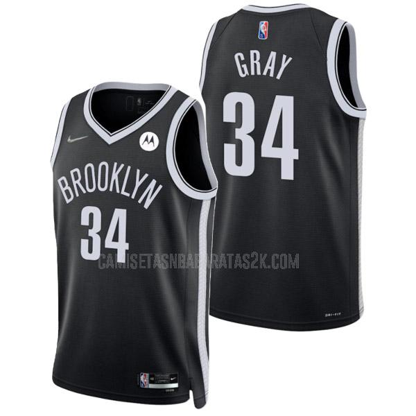 camiseta brooklyn nets de la raiquan gray 34 hombres negro 75 aniversario icon edition 2021-22