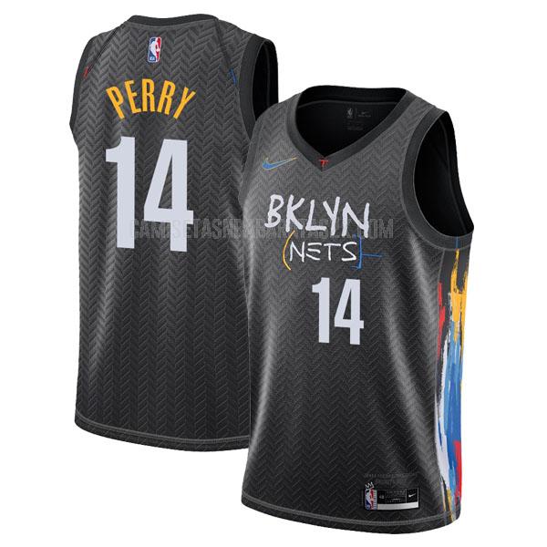 camiseta brooklyn nets de la reggie perry 14 hombres negro city edition 2020-21