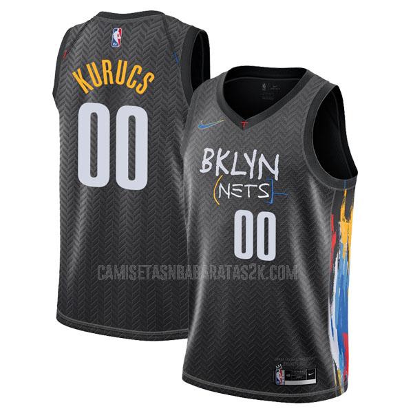 camiseta brooklyn nets de la rodions kurucs 0 hombres negro city edition 2020-21