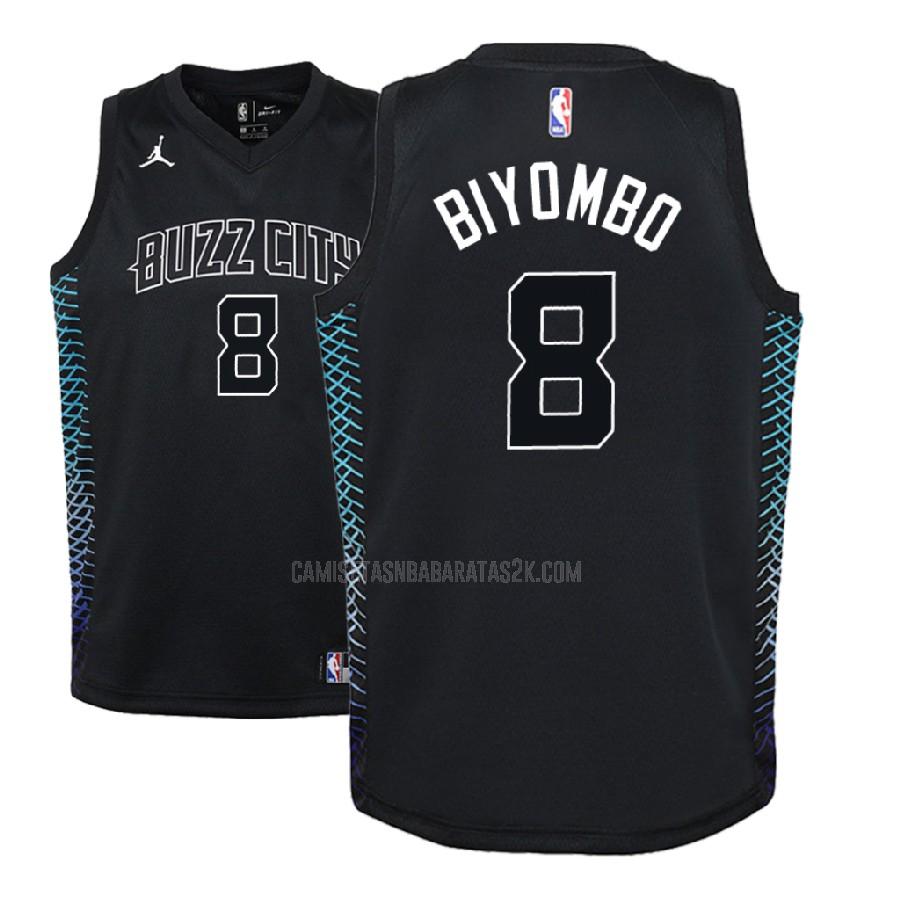 camiseta charlotte hornets de la bismack biyombo 8 niños negro edición city 2018-19