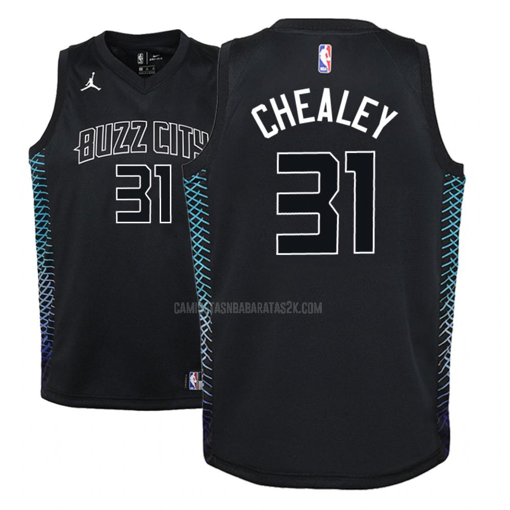 camiseta charlotte hornets de la joe chealey 31 niños negro edición city