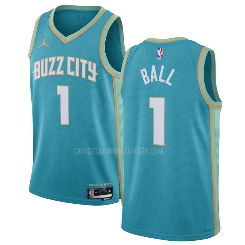 camiseta charlotte hornets de la lamelo ball 1 hombre verde azulado city edition 2023-24
