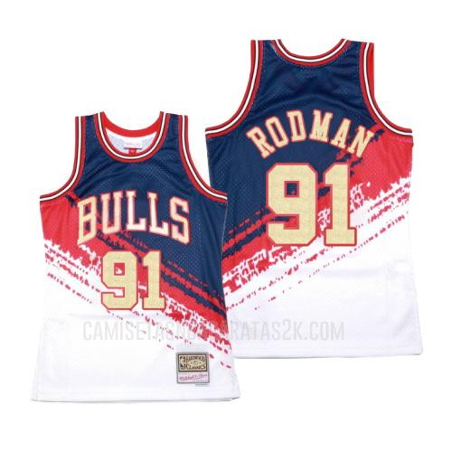 camiseta chicago bulls de la dennis rodman 91 hombres blanco hardwood classics 1997-98