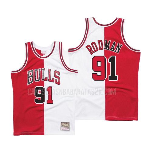 camiseta chicago bulls de la dennis rodman 91 hombres rojo blanco división hardwood classics