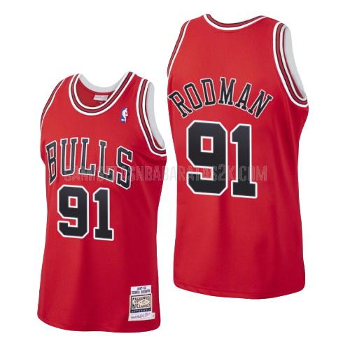 camiseta chicago bulls de la dennis rodman 91 hombres rojo hardwood classics 1997-98