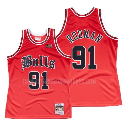 camiseta chicago bulls de la dennis rodman 91 hombres rojo old english 1997-98