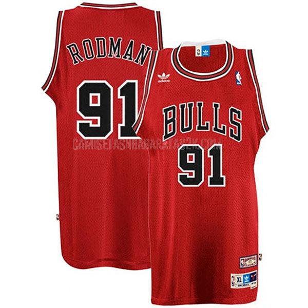 camiseta chicago bulls de la dennis rodman 91 hombres rojo swingman