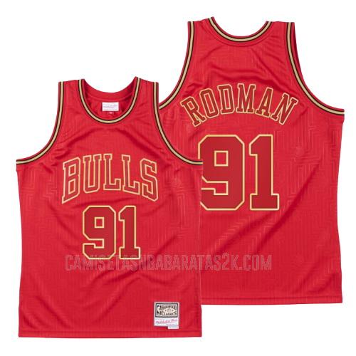 camiseta chicago bulls de la dennis rodman 91 hombres rojo throwback 2020