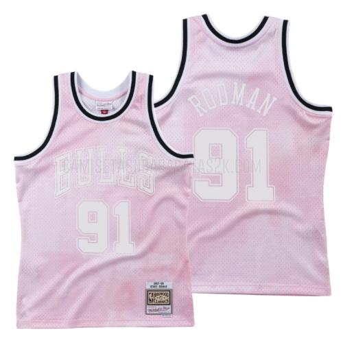 camiseta chicago bulls de la dennis rodman 91 hombres rosa cielos nublados