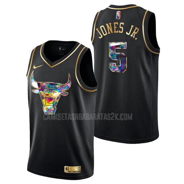 camiseta chicago bulls de la derrick jones jr 5 hombres negro golden edition diamond logo 2022