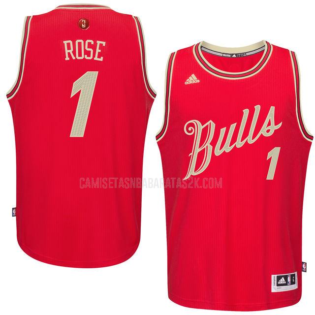 camiseta chicago bulls de la derrick rose 1 hombres rojo navidad 2015