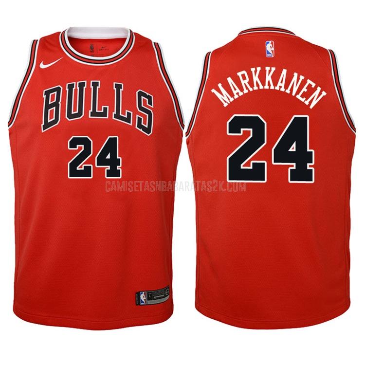 camiseta chicago bulls de la lauri markkanen 24 niños rojo icon 2017-18