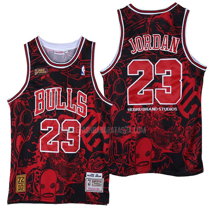 camiseta chicago bulls de la michael jordan 23 hombres negro hebru brantley x m&n 1995-96