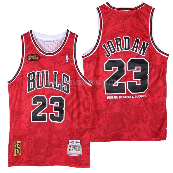 camiseta chicago bulls de la michael jordan 23 hombres rojo hebru brantley x m&n 1995-96