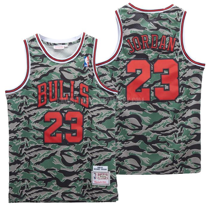 camiseta chicago bulls de la michael jordan 23 hombres verde camuflaje 1996-97