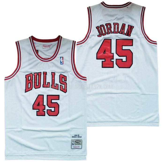 camiseta chicago bulls de la michael jordan 45 hombres blanca hardwood classics 1994-95