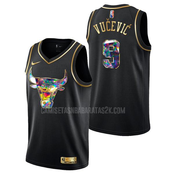 camiseta chicago bulls de la nikola vucevic 9 hombres negro golden edition diamond logo 2022