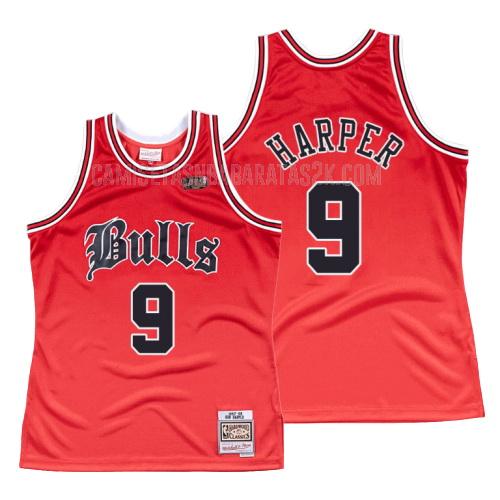 camiseta chicago bulls de la ron harper 9 hombres rojo old english 1997-98