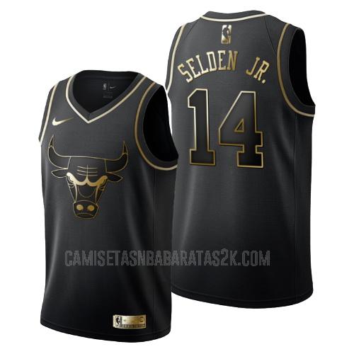 camiseta chicago bulls de la wayne selden jr 14 hombres negro edición dorada