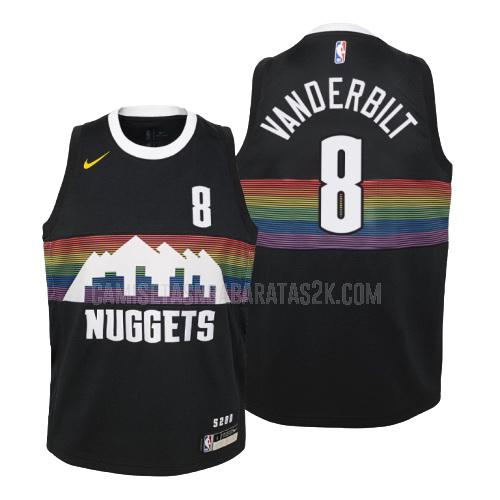 camiseta denver nuggets de la jarred vanderbilt 8 niños negro edición city 2019-20
