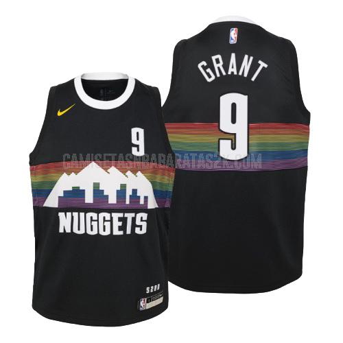 camiseta denver nuggets de la jerami grant 9 niños negro edición city 2019-20