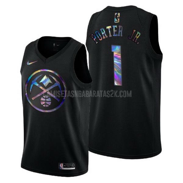 camiseta denver nuggets de la michael porter jr 1 hombres negro logo holographic