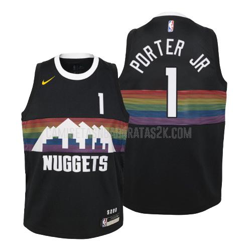 camiseta denver nuggets de la michael porter jr 1 niños negro edición city 2019-20