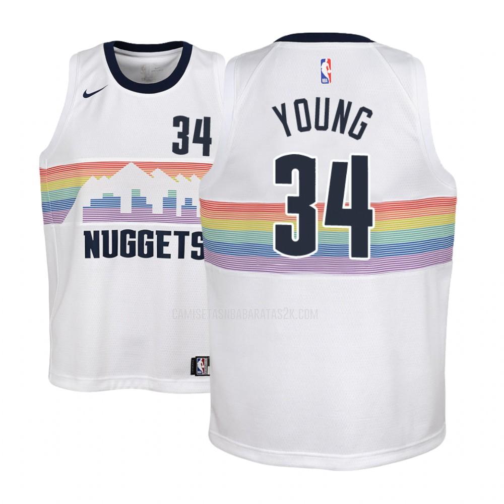 camiseta denver nuggets de la nick young 34 niños blanco edición city