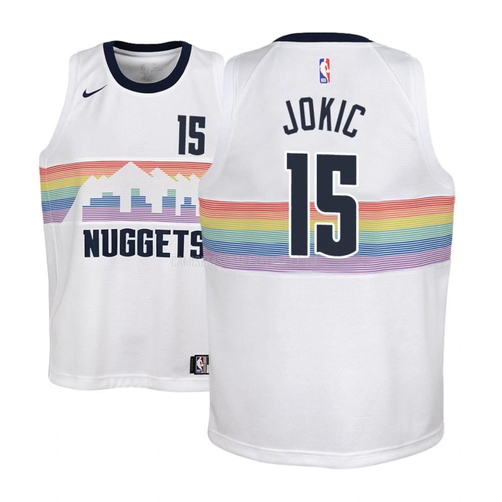 camiseta denver nuggets de la nikola jokic 15 niños blanco edición city