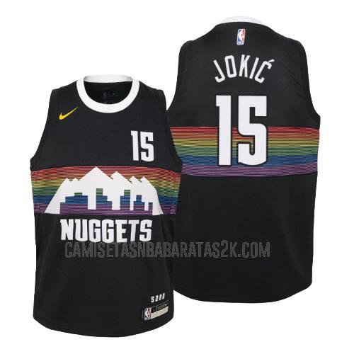 camiseta denver nuggets de la nikola jokic 15 niños negro edición city 2019-20