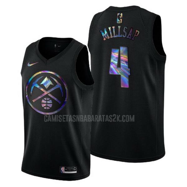 camiseta denver nuggets de la paul millsap 4 hombres negro logo holographic