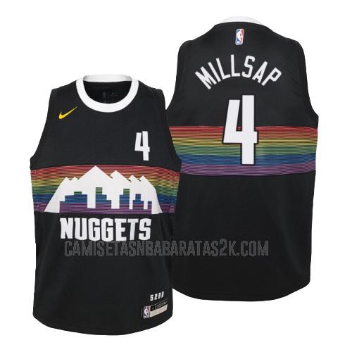 camiseta denver nuggets de la paul millsap 4 niños negro edición city 2019-20