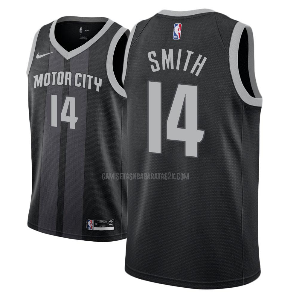 camiseta detroit pistons de la ish smith 14 hombres negro edición city