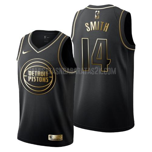 camiseta detroit pistons de la ish smith 14 hombres negro edición dorada