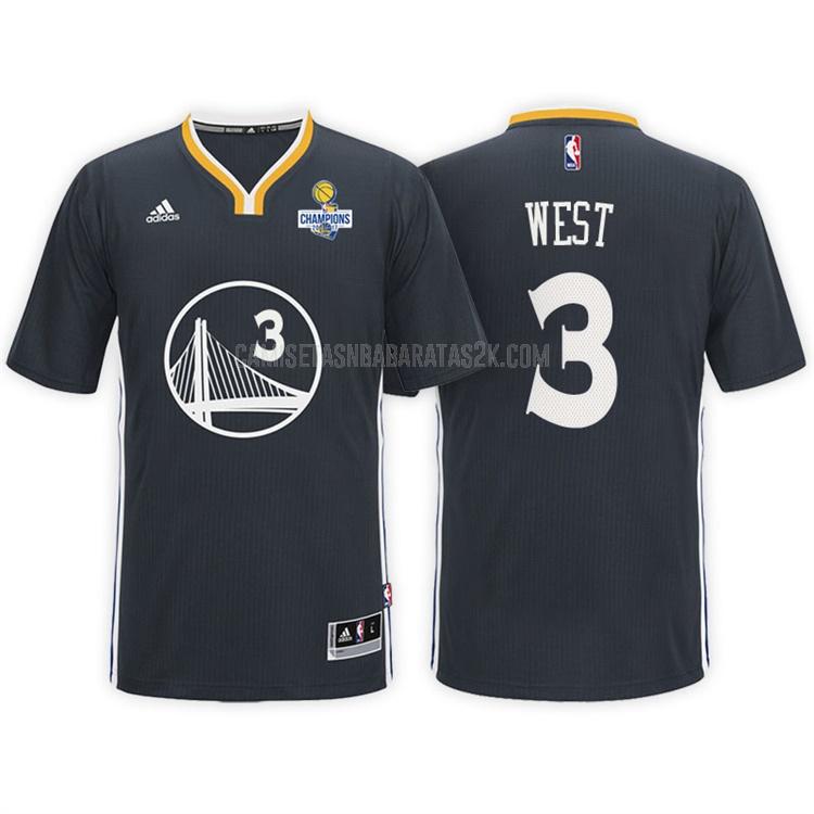 camiseta golden state warriors de la david west 3 hombres negro campeones 2017
