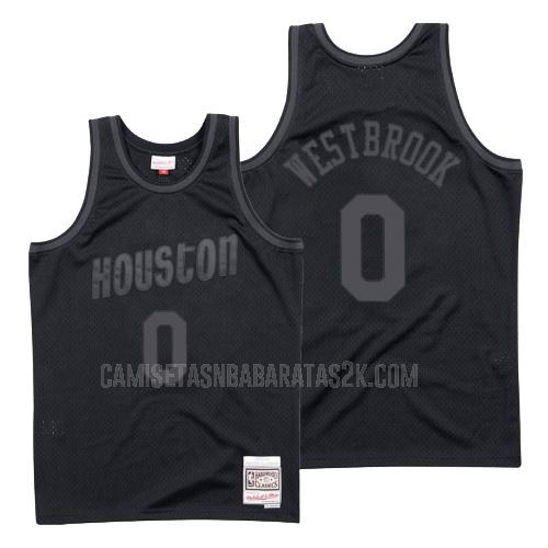 camiseta houston rockets de la russell westbrook 0 hombres negro hardwood classics