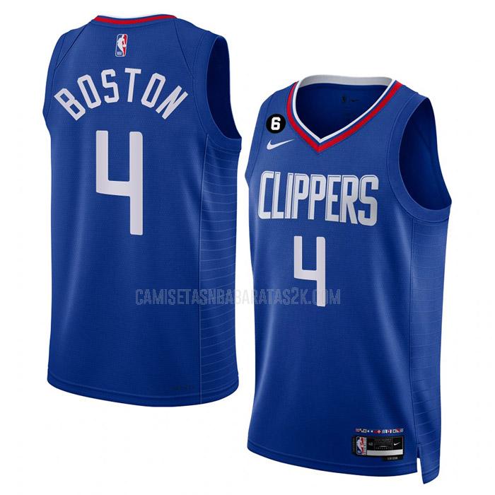 camiseta los angeles clippers de la brandon boston jr 4 hombres azul icon edition 2022-23