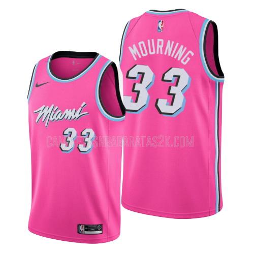 camiseta miami heat de la alonzo mourning 33 hombres rosa edición earned