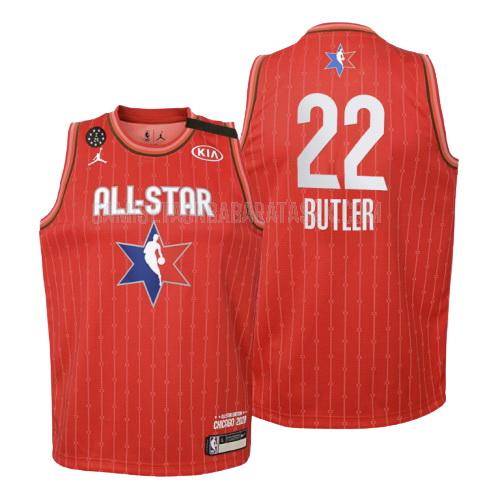 camiseta miami heat de la jimmy butler 22 niños rojo nba all-star 2020